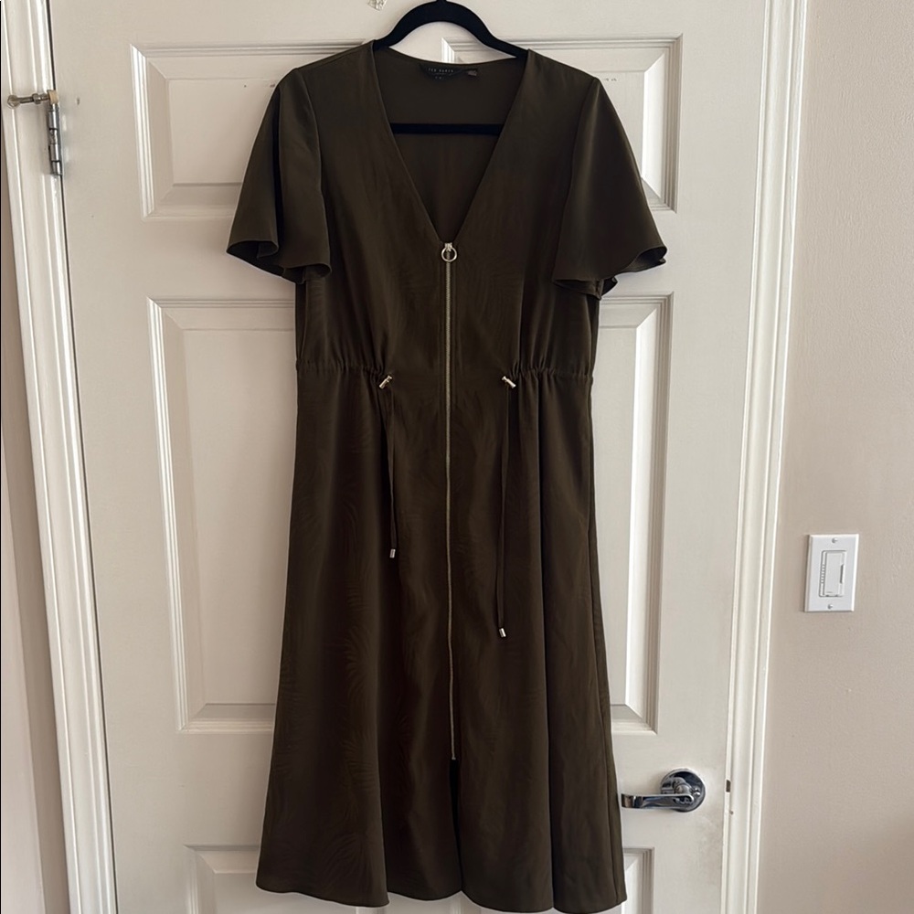 Olive Green V-Neck Dress